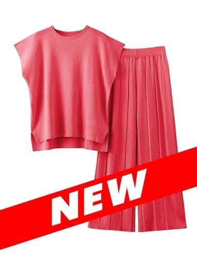 VATEAMI Women Knit Sweater Set with High-Waist Wide Leg Pants