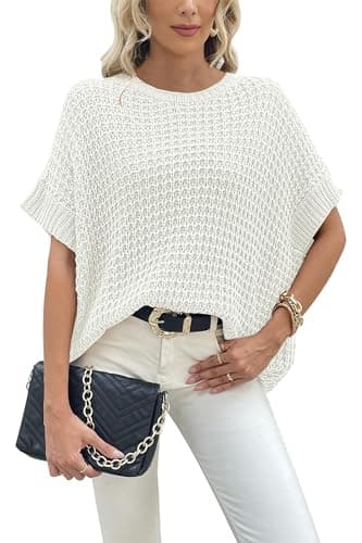 Jumppmile Women's Oversized Batwing Sleeve Waffle Knit Sweater