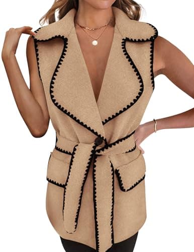PRETTYGARDEN Women's Winter Long Vest Cardigan with Belt and Pockets