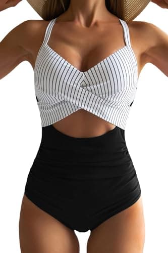 Eomenie Women's High-Waisted Cutout One-Piece Swimsuit with Tummy Control