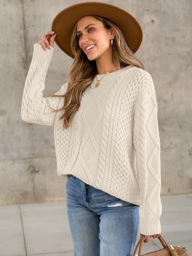 ANRABESS Women's Oversized Crewneck Long Sleeve Cable Knit Pullover Tops 2024 Fall