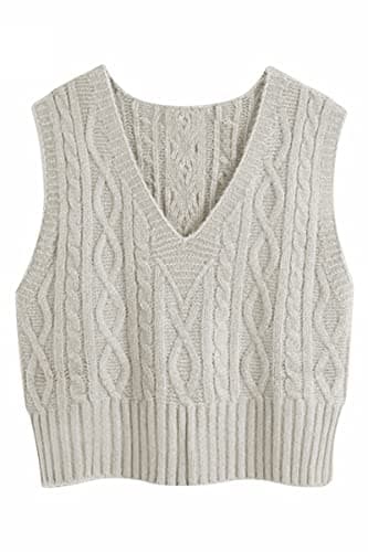 Aoysky Women's V-Neck Cable Knit Sweater Vest Solid Color Sleeveless Top