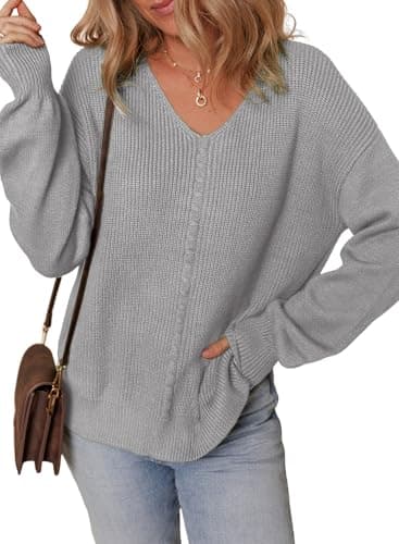 Dokotoo Women's Casual Long Sleeve V-Neck Knit Sweater Top