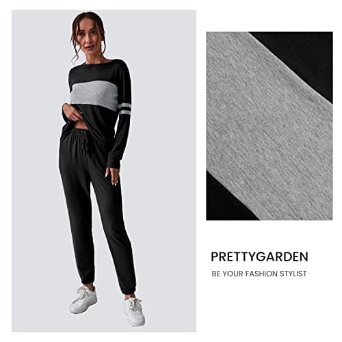 PrettyGarden Women's Color Block Tracksuit Crewneck Long Sleeve Tops & Pants