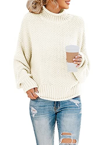 Saodimallsu Womens Oversized Batwing Turtleneck Knit Sweater