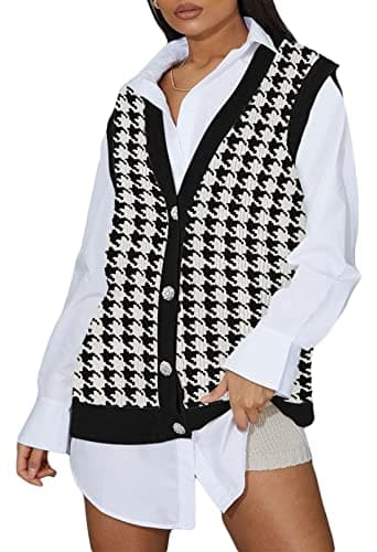 Viottiset Women's Houndstooth Oversized Sweater Vest