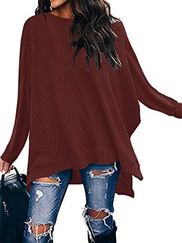 ANRABESS Women's Oversized Waffle Knit Split Sweater Tunic