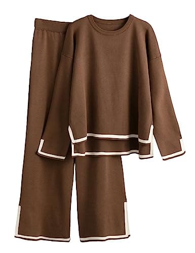 Tanming Women's Long Sleeve Knit Sweater & Wide Leg Pants Lounge Set