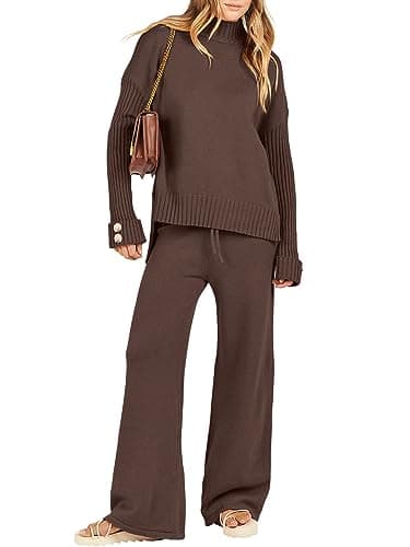 ANRABESS Women's 2-Piece 2024 Fashion Long Sleeve Knit Sweater & Wide Leg Pant Loungewear
