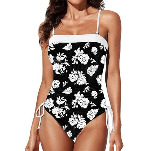 2024 Women's Ruched High Cut Tummy Control Swimsuit Adjustable Tie Side Padded Monokiní