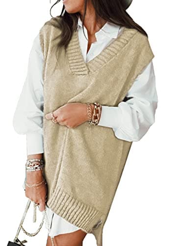 Oversized Women's V-Neck Sleeveless Sweater Vest