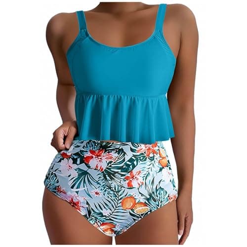 Yxzogd Women's 2025 Summer Ruffle Tankini Bikini Set Floral Swim Suit