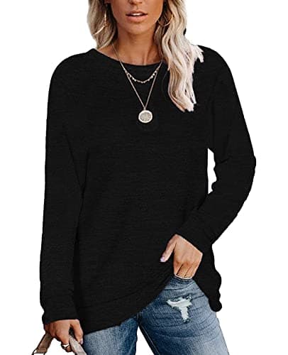 Womens Lightweight Sweatshirts Crewneck Long Sleeve Solid Color Tunic Spring Tops S-2XL