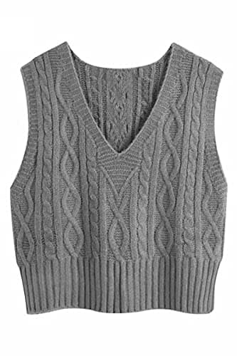 Aoysky Women's V-Neck Cable Knit Sweater Vest Solid Color Sleeveless Top