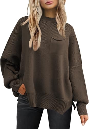 Women's Oversized 2025 Crewneck Ribbed Knit Batwing Sweater Tops