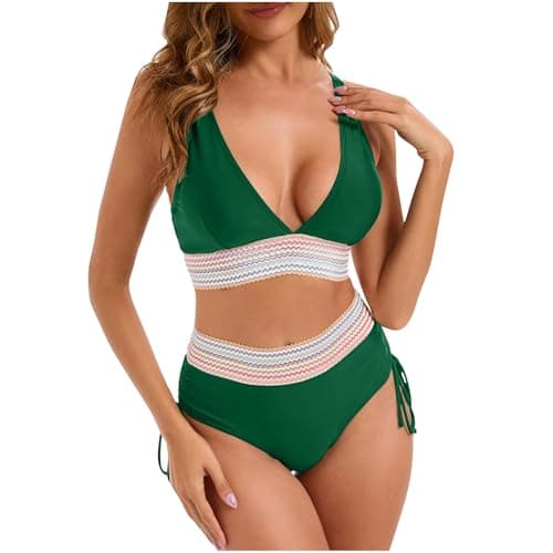 YNCSZEC Tummy Control High Waisted V-Neck Women's Two-Piece Bikini Set