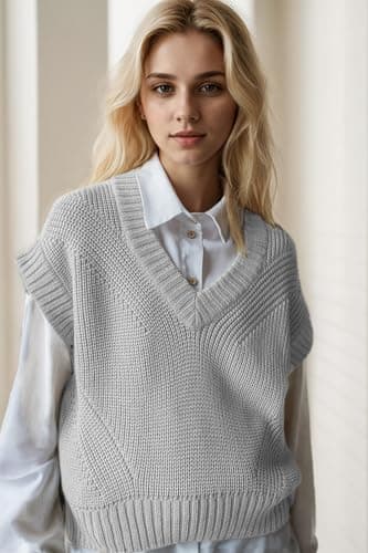 LUXVEER Womens V Neck Oversized Sleeveless Knit Summer Tops