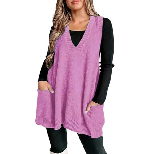 Xoxingysm Women's Oversized V-Neck Knit Tunic with Pockets