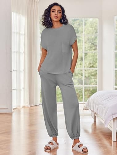 Ekouaer Women's 2-Piece Lounge Set: Cap Sleeve Tops & Jogger Pants