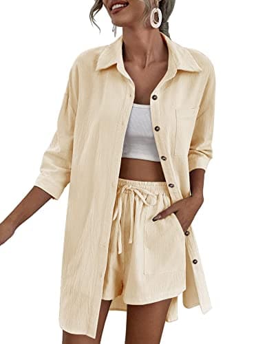Zeagoo Women's Lounge Outfit Set: High-Low Shirt & Drawstring Shorts