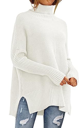 ANRABESS Women's Oversized Turtleneck Batwing Sleeve Knit Tunic Sweater 2024 Trend