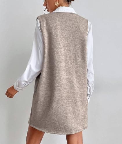 SEMATOMALA Women's Oversized Long Sleeveless V-Neck Knit Vest