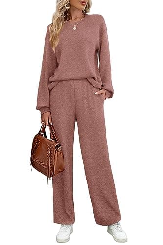 WIHOLL Women's Long Sleeve Sweatsuit Set Wide Leg Pants Outfit