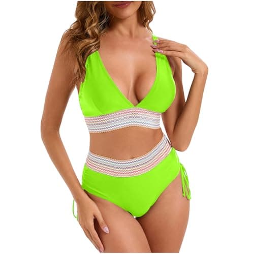 YNCSZEC Tummy Control High Waisted V-Neck Women's Two-Piece Bikini Set