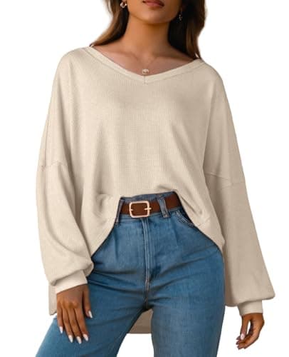IWOLLENCE Women's Oversized Long Sleeve V-Neck Tunic Sweater Top