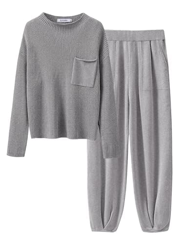ANRABESS Women's Long Sleeve Fall Sweater Set with Oversized Pants