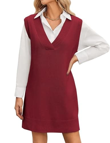 Zeagoo Women's Oversized V Neck Sweater Vest Dress