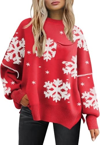 Women's Oversized 2025 Crewneck Ribbed Knit Batwing Sweater Tops