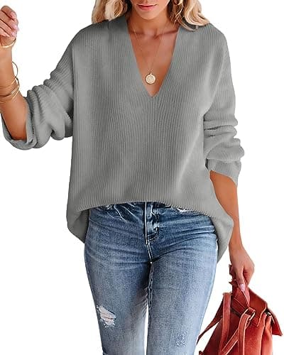 Imily Bela Women's Oversized Deep V Neck Tunic Sweater