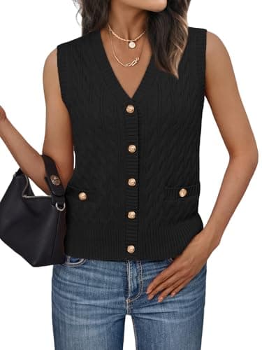 LILLUSORY Women's V-Neck Cable Knit Sweater Vest Summer Trendy 2025