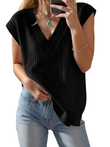 Seiciviy Women's 2025 Spring V-Neck Ribbed Short Sleeve Top
