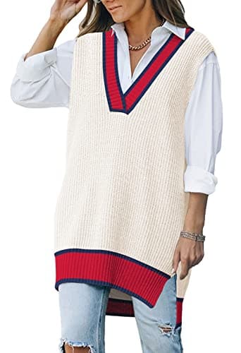 Viottiset Women's Oversized V-Neck Knit Sweater Vest