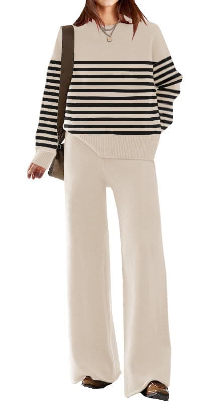 ETCYY New Women's Elegant Lounge Sweatsuit Set with Sweater Top and Wide Leg Pants