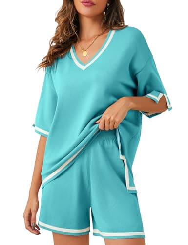 Bloggerlove Women Lightweight Knit Short Sets Lounge Sweater