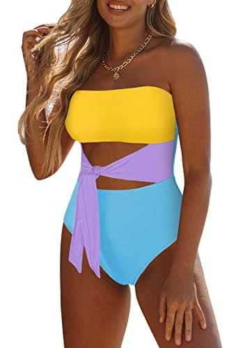 Viottiset Women's Strapless High Cut Out Bandeau Swimsuit