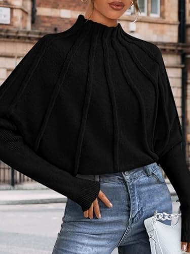 NALANISA Oversized Knit Batwing Sleeve Sweater for Women Trendy Pullover
