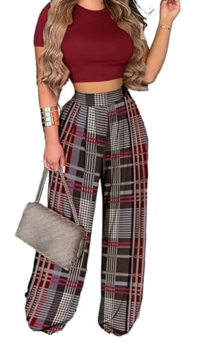 BFFBABY Women's Short Sleeve Crop Top & High Waist Wide Leg Long Pant Set