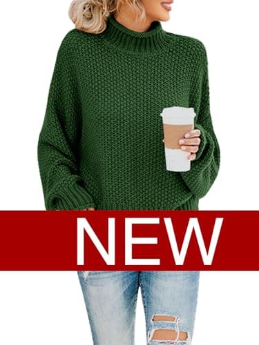 Saodimallsu Womens Oversized Batwing Turtleneck Knit Sweater