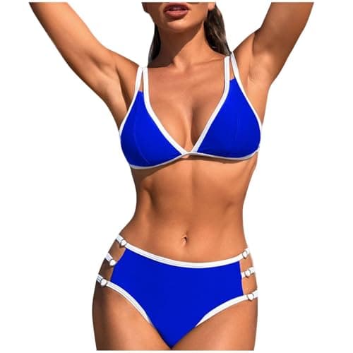 Cethrio Plus Size Color Block High Waisted Sparkle Bikini Swimwear