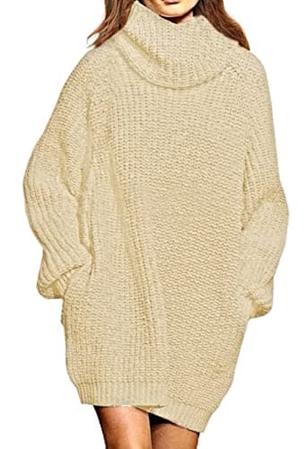 Pink Queen Women's Oversize Turtleneck Long Pullover Sweater Dress