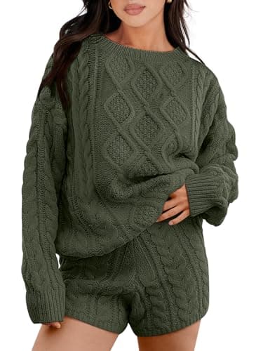ANRABESS Women Cable Knit Oversized Sweater and Matching Short Pants Set