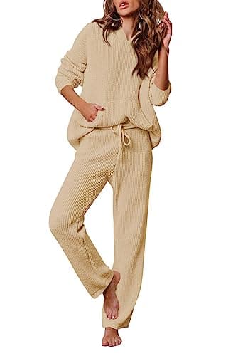 Women's 2 Piece Sweater Set with Hoodie and Wide Leg Pants