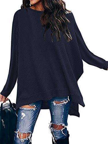 ANRABESS Women's Oversized Waffle Knit Split Sweater Tunic