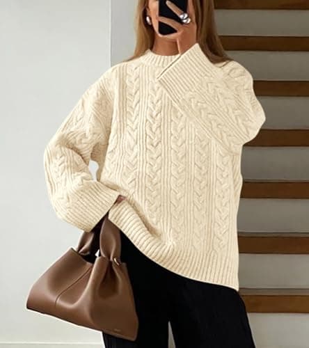 Okiwam Women's Oversized Chunky Knitted Long Sleeve Pullover