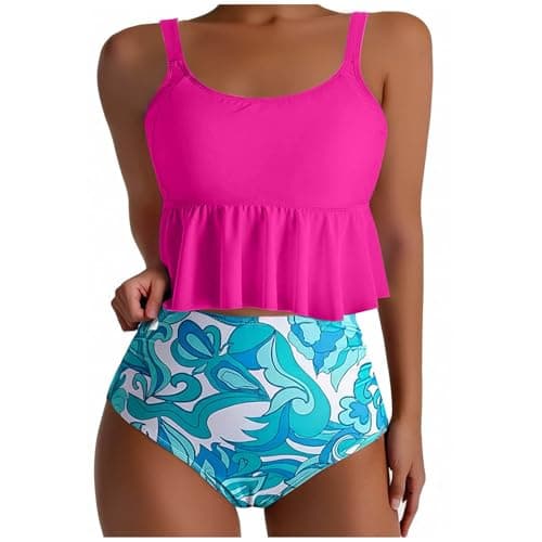 Yxzogd Women's 2025 Summer Ruffle Tankini Bikini Set Floral Swim Suit