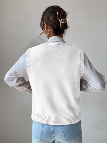 RefindWin Women's Casual V-Neck Cable Knit Sweater Vest